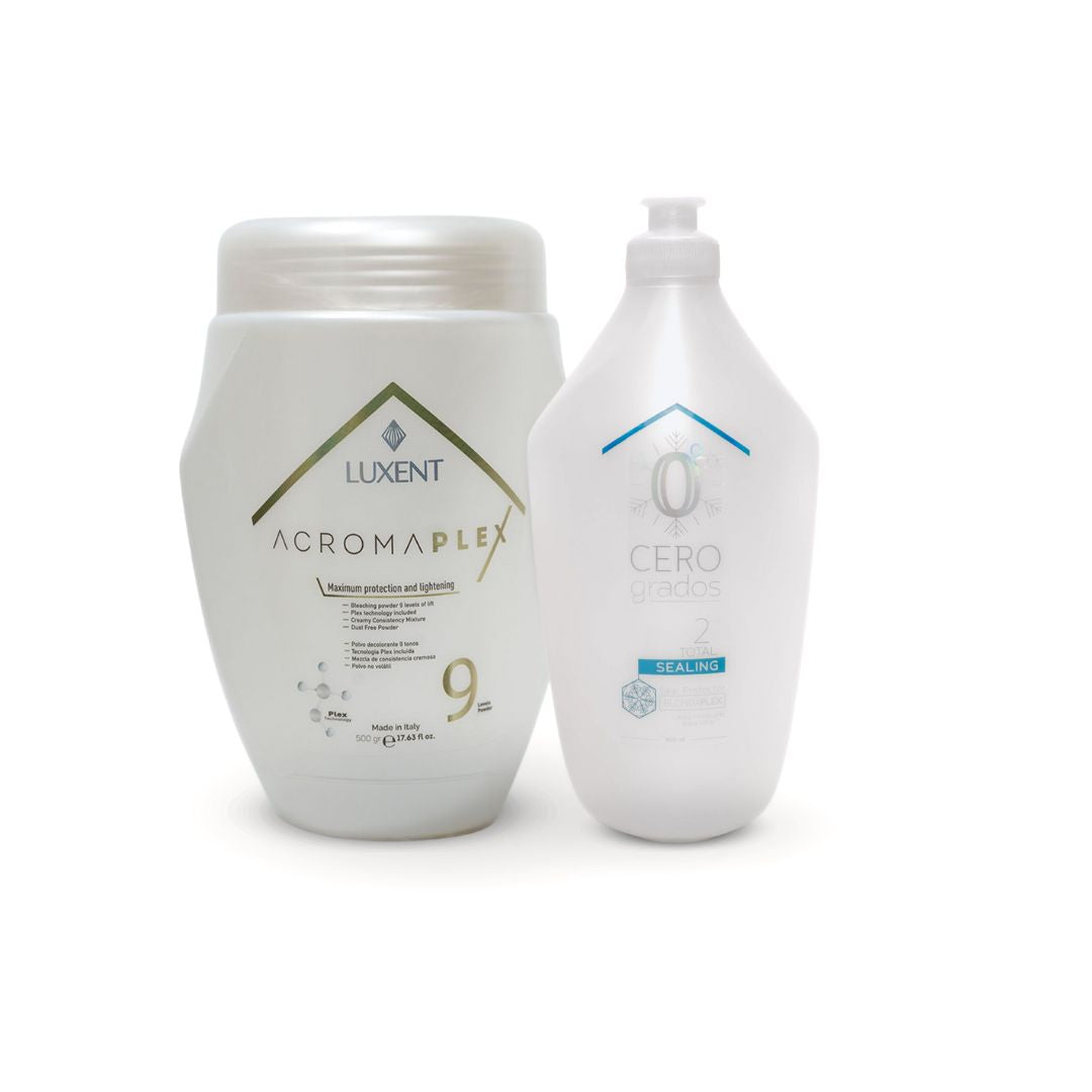 Polvo decolorante Acromaplex y sellador Cero Grados de Luxent Professional para cabello. - Luxent Professional