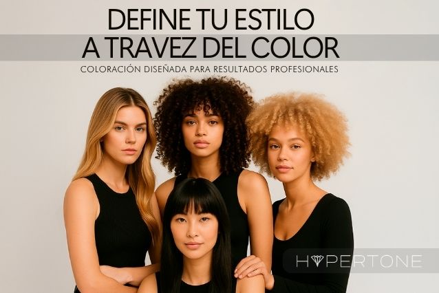 Banner L'xent Professional Hypertone: Define tu estilo a través del color. Modelos con cabello diverso y coloración profesional.