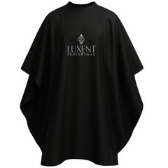 Capa de peluquería profesional negra con logo Luxent para protección durante tratamientos cap - Luxent Professional