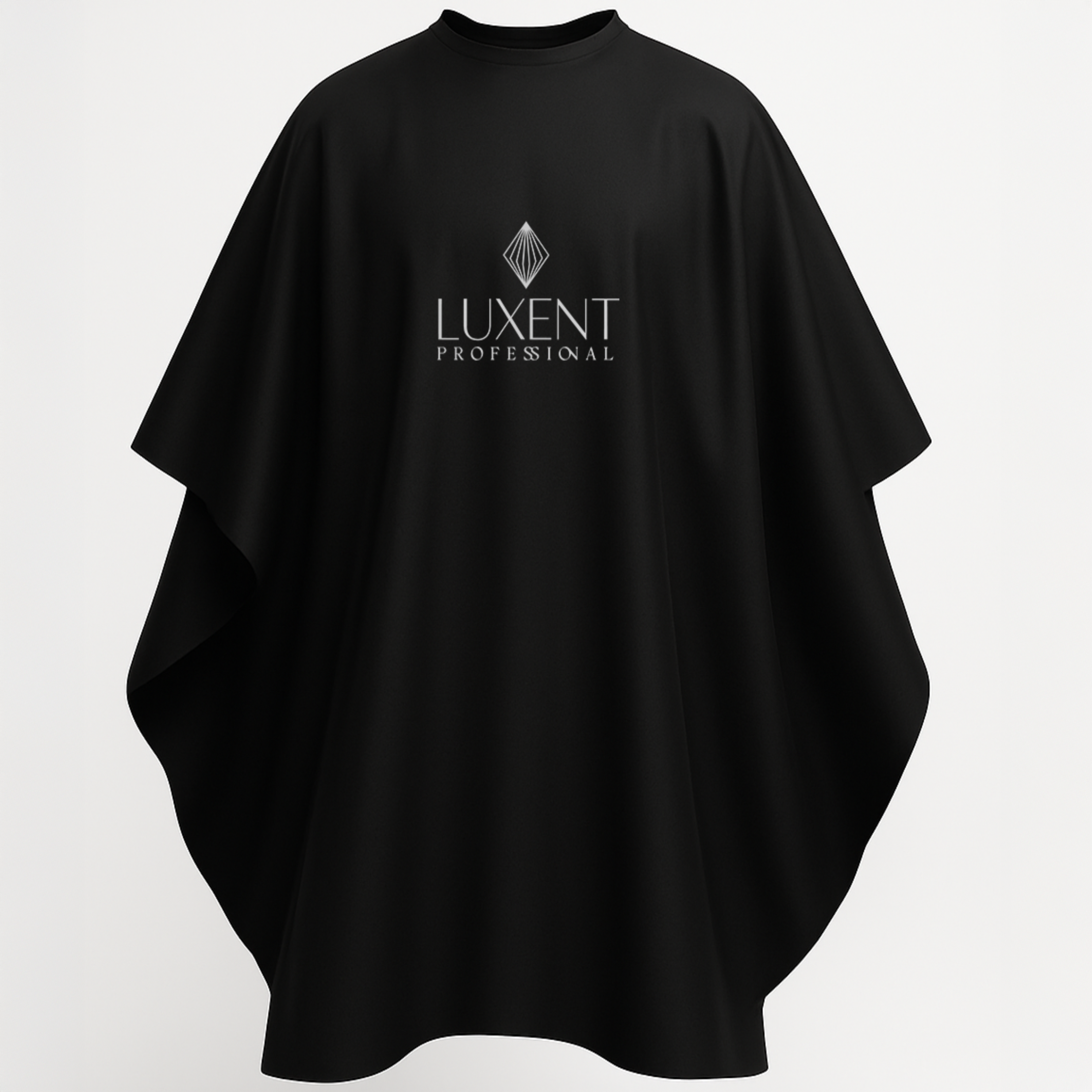 Capa de peluquería profesional negra con logo Luxent, ideal para proteger la ropa durante tra - Luxent Professional