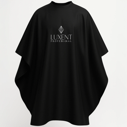 Capa de peluquería profesional negra con logo, ideal para proteger la ropa | L'xent Professional