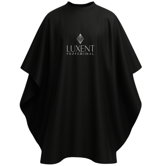 Capa de peluquería profesional negra con logo para protección durante tratamientos | L'xent Professional