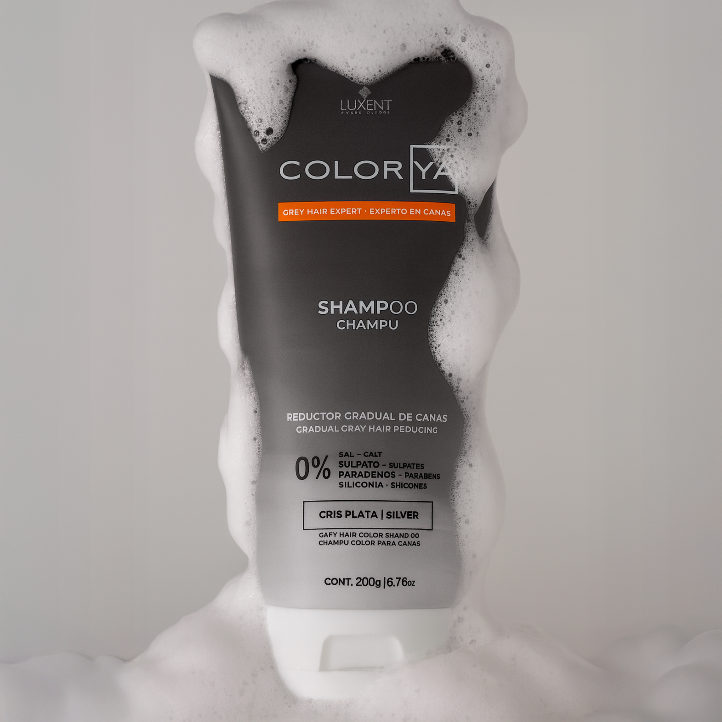 Shampoo Luxent Color Ya reductor gradual de canas, tono gris plata, sin sal, sulfatos, parabe - Luxent Professional