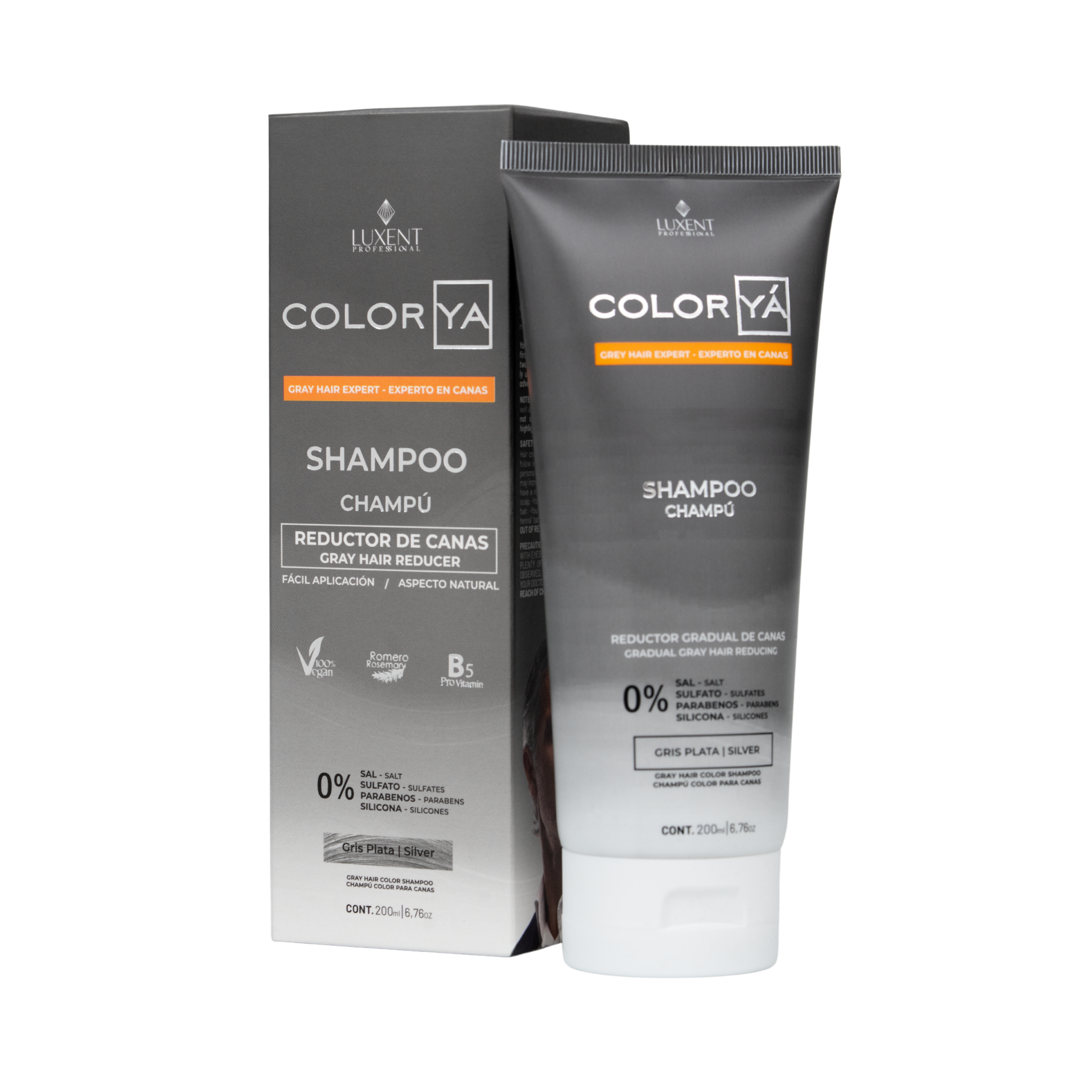 Champú reductor de canas Luxent Professional Color Ya Gris Plata, tubo y caja. - Luxent Professional