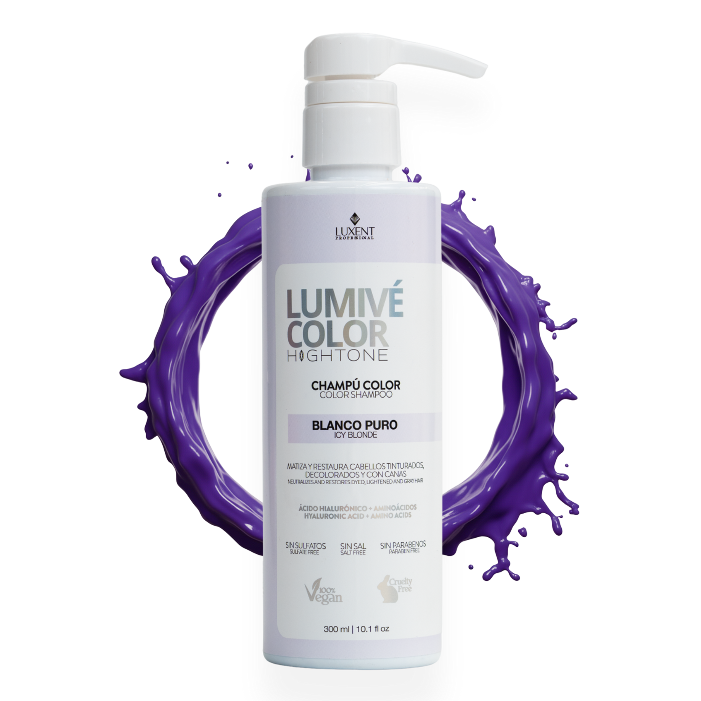 Champú matizador blanco puro Lumivé Color Hightone 300ml para cabellos rubios - Luxent Professional
