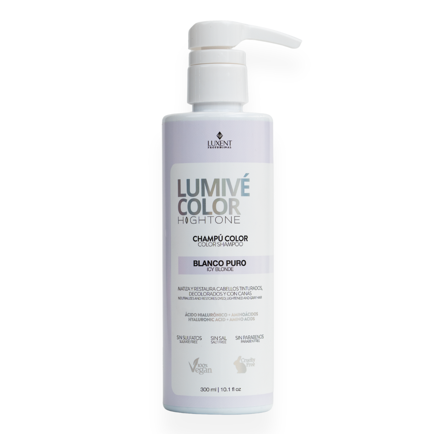 Champú matizador Lumivé Color Hightone Blanco Puro 300ml para cabellos rubios y canas - Luxent Professional