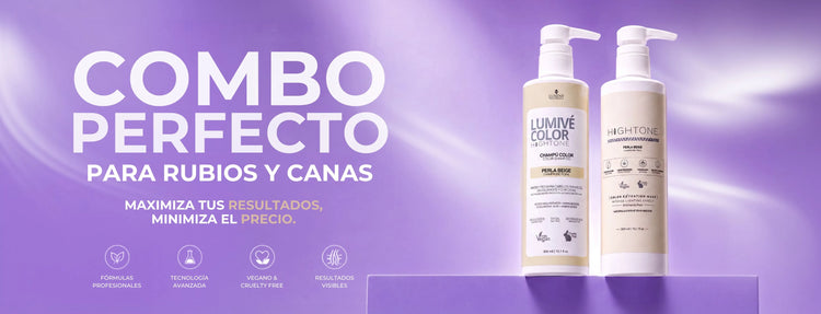 Combo matizador champú Lumivé + mascarilla Hightone — banner Combo Perfecto | L'xent Professional