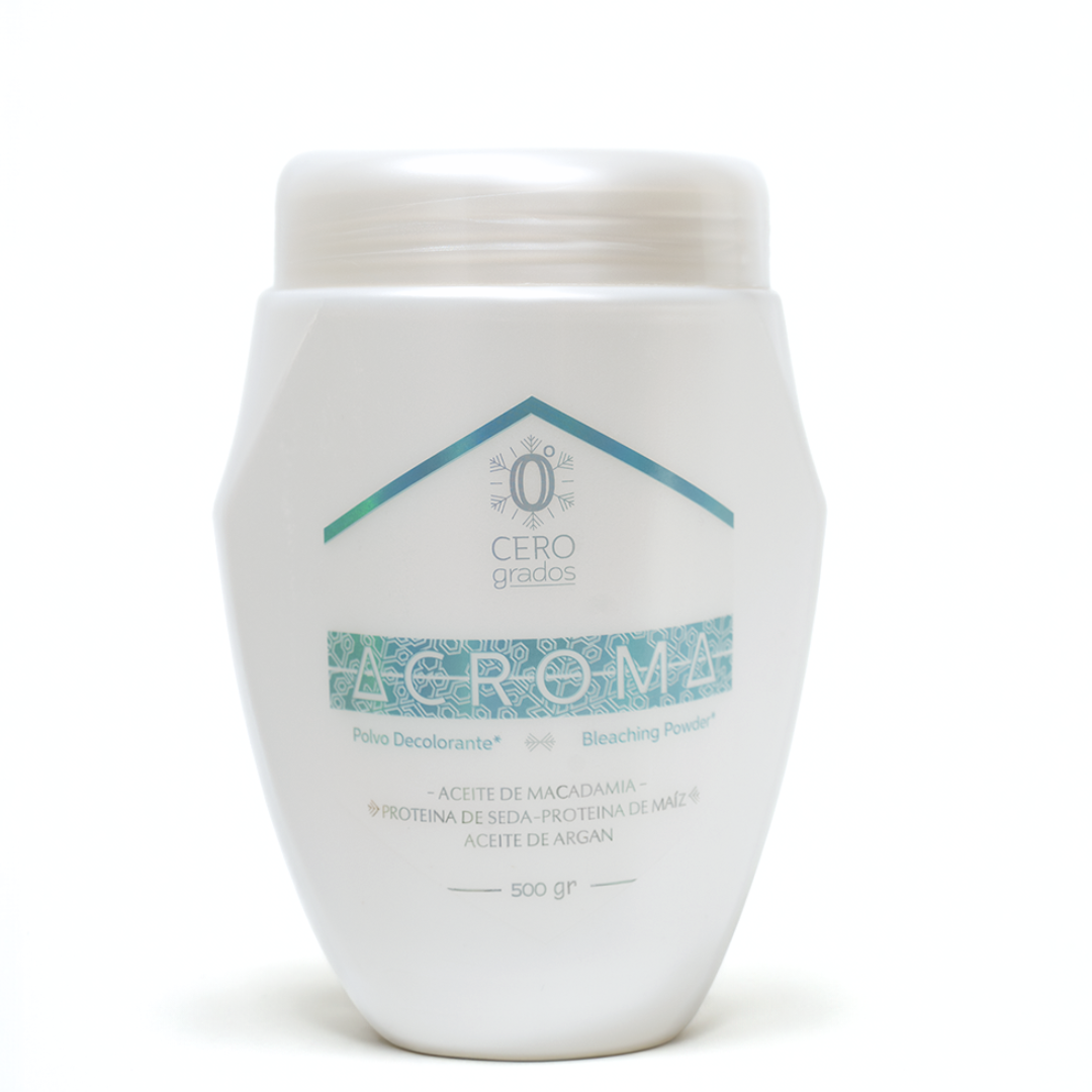 Polvo decolorante profesional Acroma Cero Grados 500gr con macadamia y argán para cabello - Luxent Professional