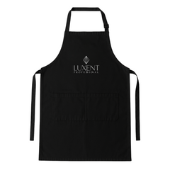 Delantal profesional negro con logo Luxent Professional blanco para estilistas y peluqueros. - Luxent Professional