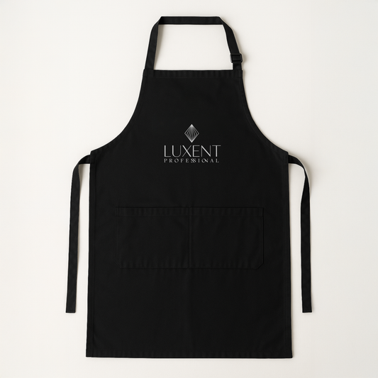 Delantal profesional negro con logo blanco para estilistas y peluqueros | L'xent Professional