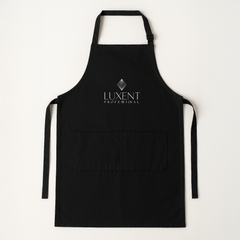 Delantal profesional negro con logo blanco para estilistas y peluqueros | L'xent Professional