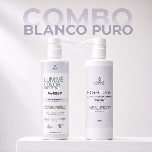 Dúo Kit Rubios Blanco Puro: champú matizador Lumivé y mascarilla Hightone de 300 ml | L'xent Professional