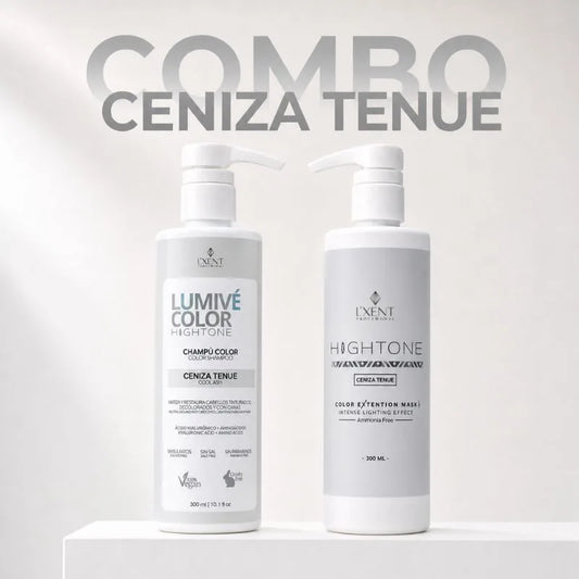 Dúo Kit Rubios Ceniza Tenue: champú matizante Lumivé y mascarilla Hightone de 300 ml | L'xent Professional