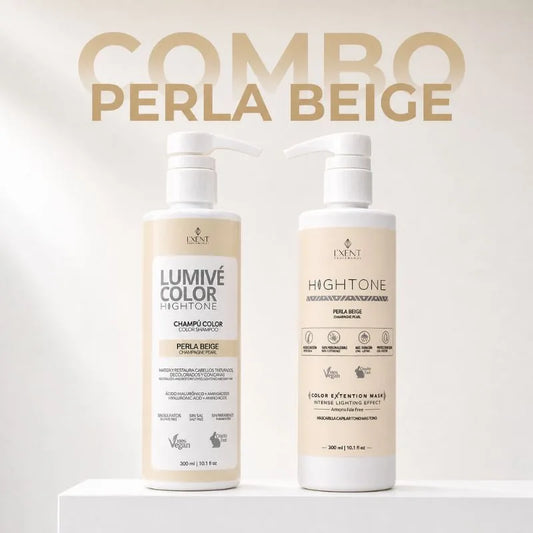Dúo Kit Rubios Perla Beige: champú matizante Lumivé y mascarilla Hightone de 300 ml | L'xent Professional