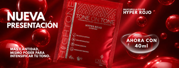 Banner mascarilla de color Hyper Rojo Hightone: nueva presentación caja 20 sachets x40 ml | L'xent Professional