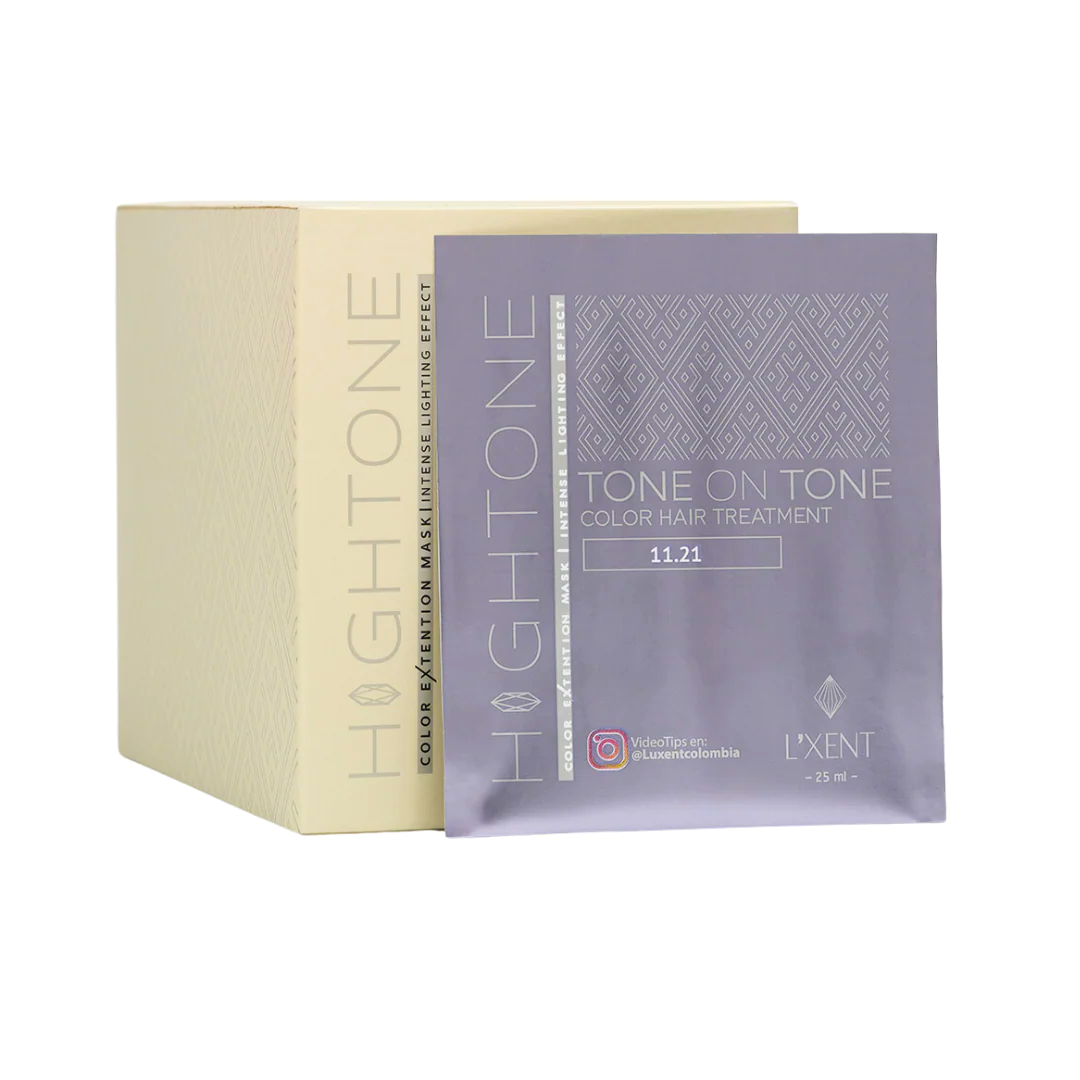 Caja y sachet de mascarilla capilar 'Tone on Tone' 11.21 para tratamiento de color - Luxent Professional