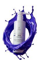 Botella blanca de mascarilla capilar Hightone Blanco Puro con salpicadura morada - Luxent Professional