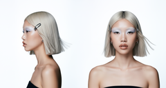 Modelo con cabello rubio platino corto y liso, mostrando el color y brillo. - Luxent Professional