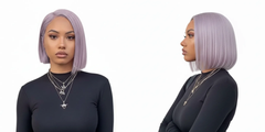 Modelo con cabello liso corto color lavanda, mostrando el tono vibrante y uniforme | L'xent Professional