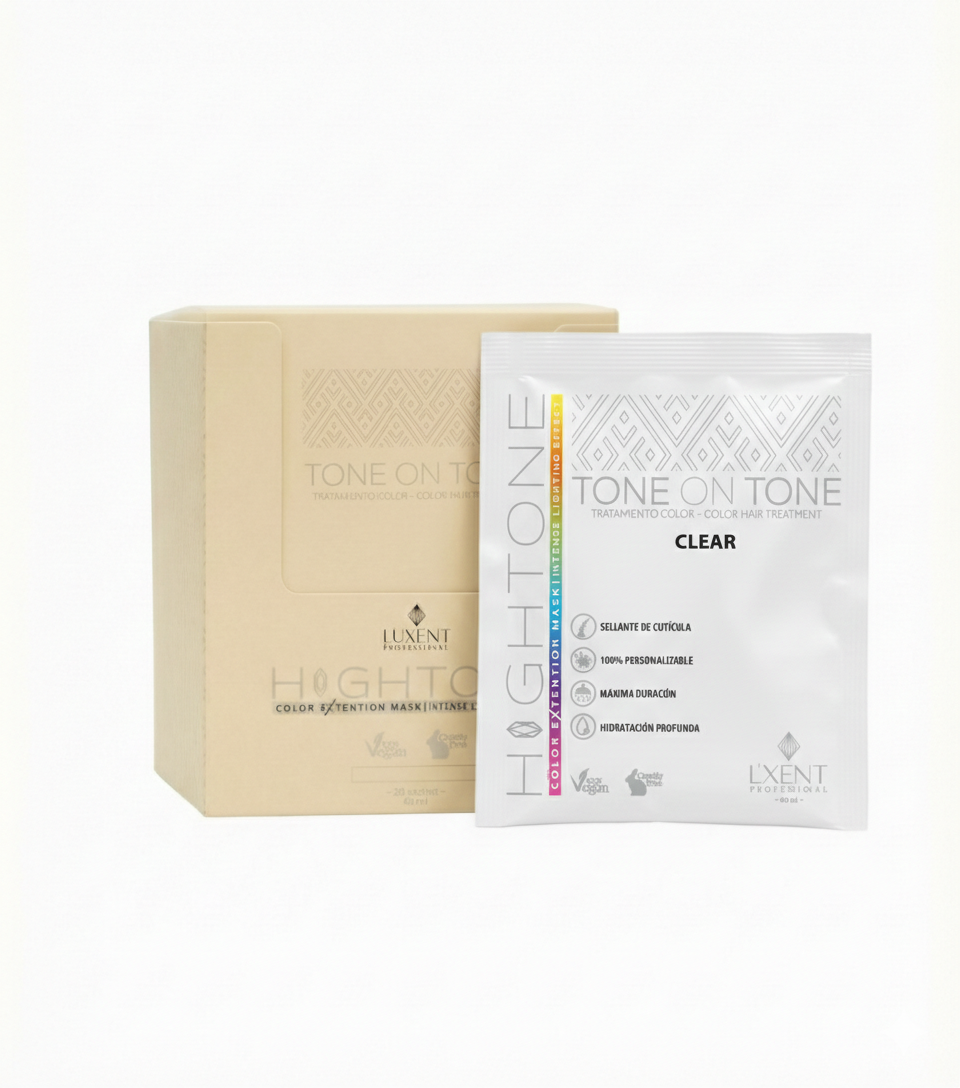 Caja de 20 sachets de mascarilla capilar Tone on Tone y sachet individual Clear - Luxent Professional