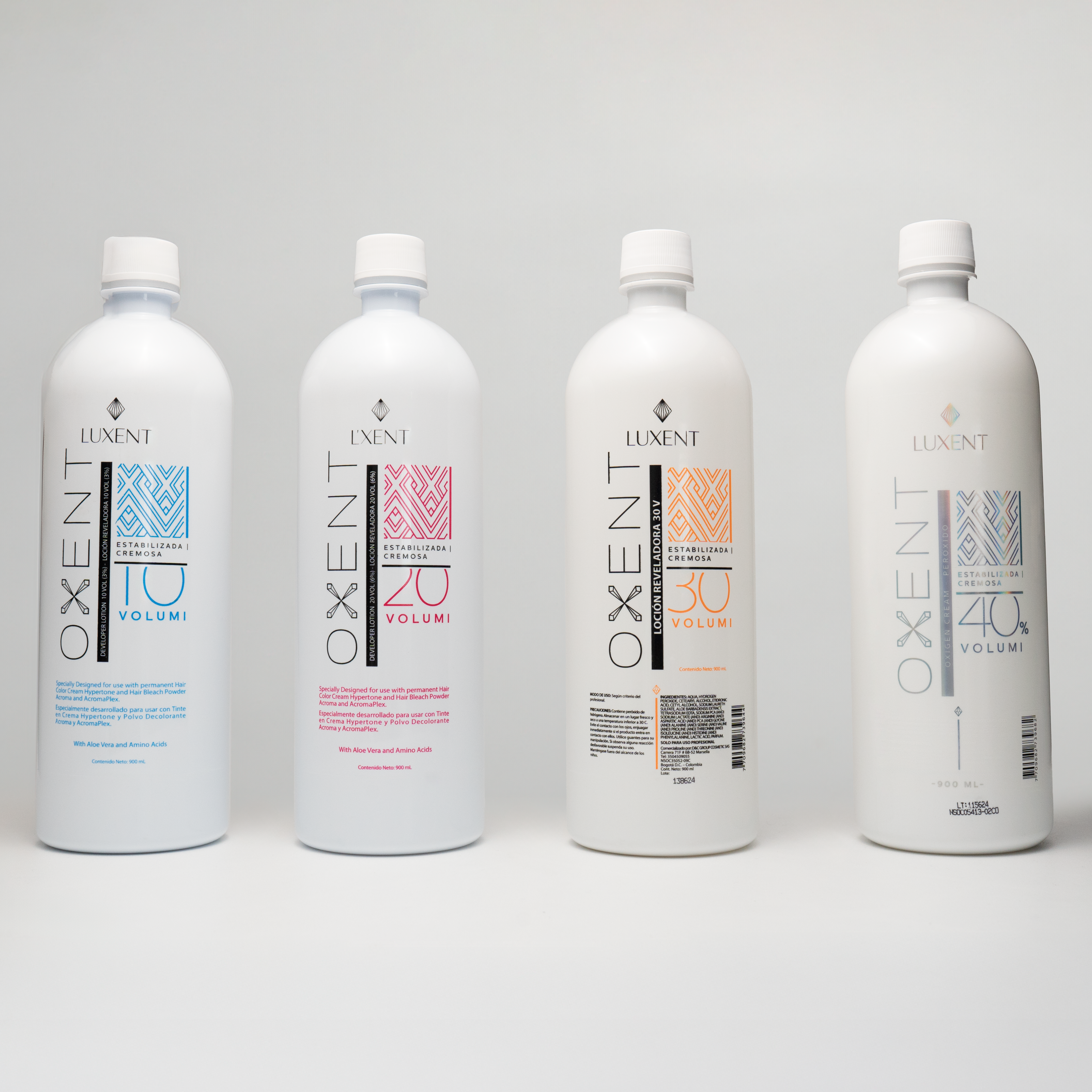 Botellas de oxidante Luxent Professional de 10, 20, 30 y 40 volúmenes para uso profesional - Luxent Professional