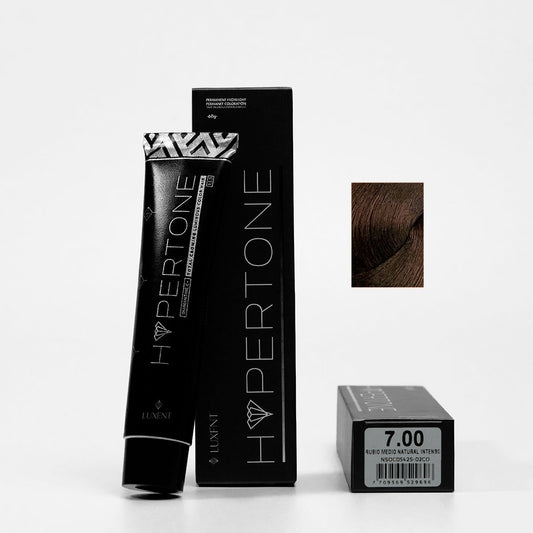 Tinte capilar Hypertone 7.00 Rubio Medio Natural Intenso, tubo y caja con muestra de color | L'xent Professional