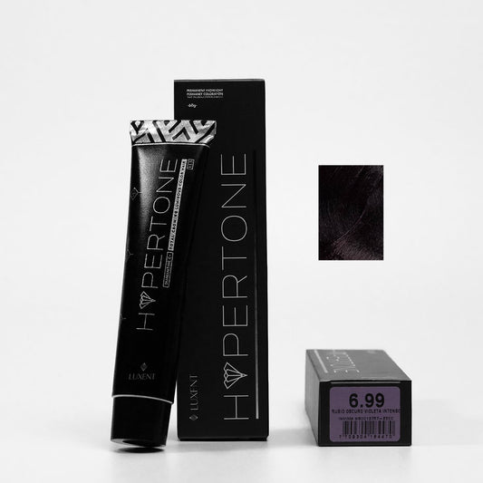 Tinte capilar Hypertone 6.99 Rubio Oscuro Violeta Intenso, tubo y caja con muestra de color | L'xent Professional