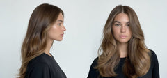 Modelo con cabello castaño brillante y ondulado, mostrando el resultado de productos | L'xent Professional