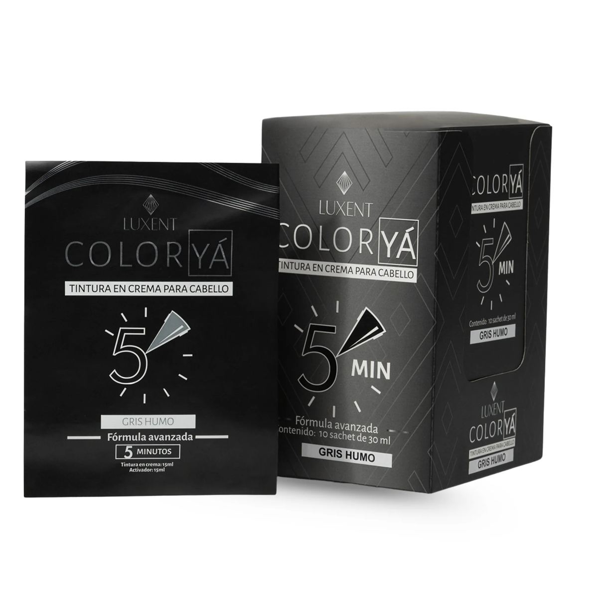 Tinte capilar Color Ya Gris Humo en caja y sachet, fórmula avanzada 5 minutos | L'xent Professional