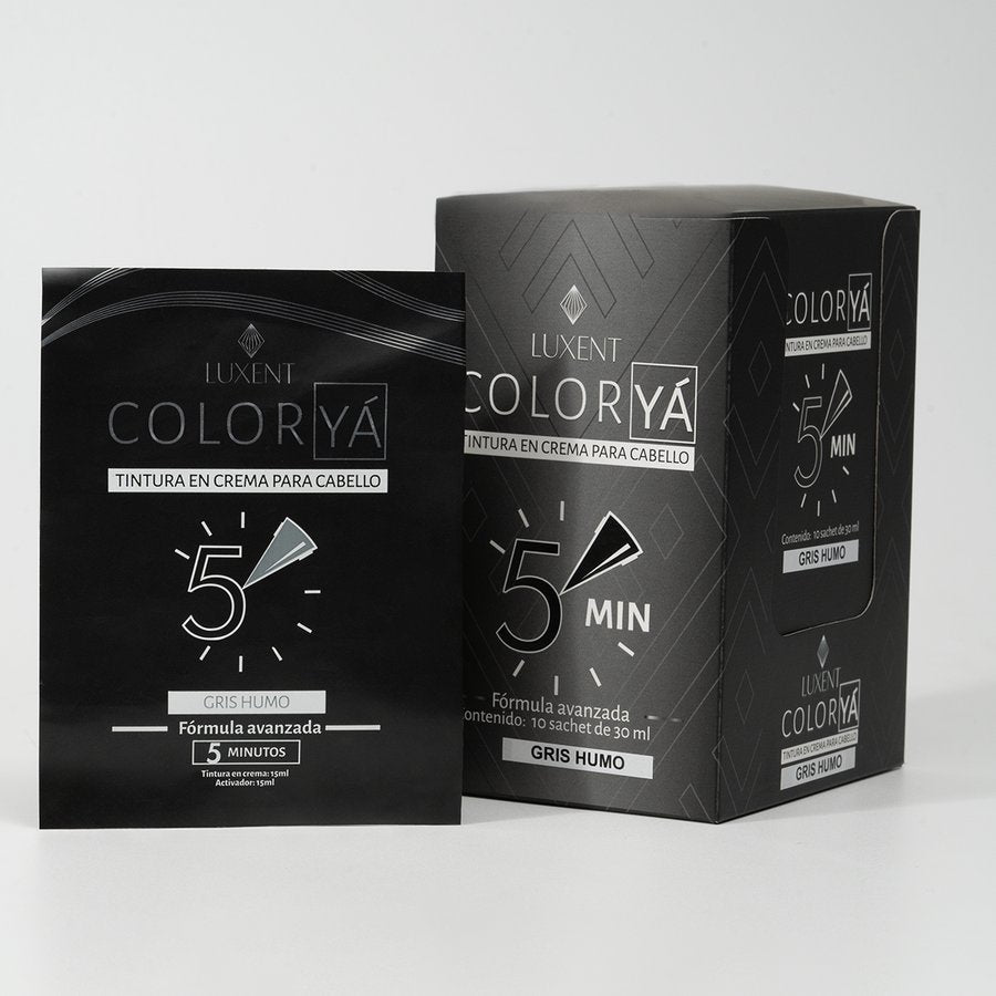 Tinte en crema para cabello ColorYA Gris Humo, sachet y caja. Fórmula avanzada | L'xent Professional