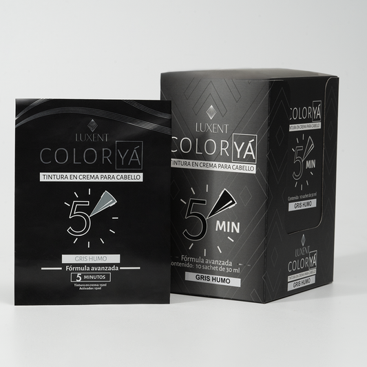 Tinte en crema para cabello ColorYA Gris Humo, sachet y caja. Fórmula avanzada 5 minut | L'xent Professional