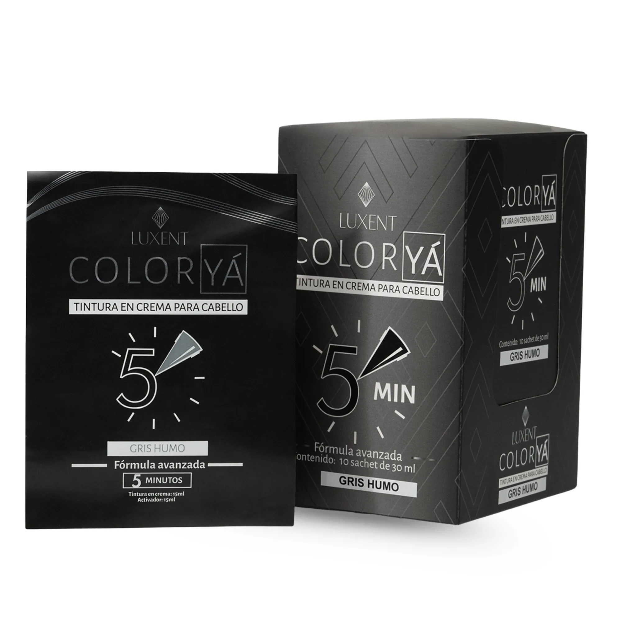 Tinte capilar Color Ya Gris Humo en caja y sachet, fórmula avanzada 5 minutos | L'xent Professional
