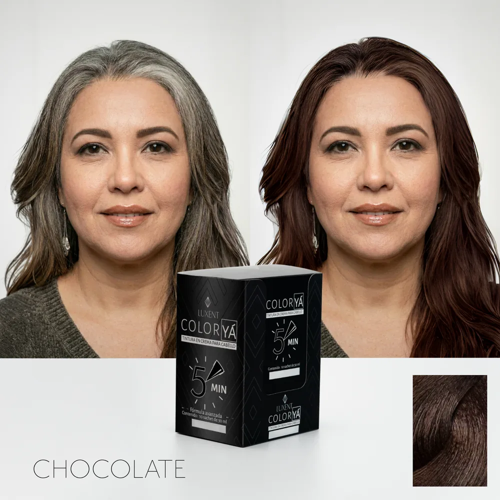 Antes y después de tinte chocolate ColorYa. Cubre canas en 5 minutos | L'xent Professional