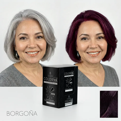 Transformación de cabello gris a borgoña con tinte Color Ya. Tinte profesional de alta | L'xent Professional