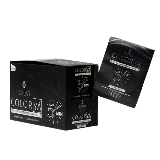 Tinte en crema para cabello Color Ya Negro, caja con 24 sachets de 30ml | L'xent Professional