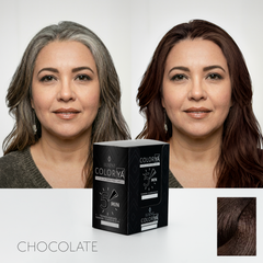Antes y después de tinte chocolate Luxent ColorYA. Cubre canas en 5 minutos. - Luxent Professional