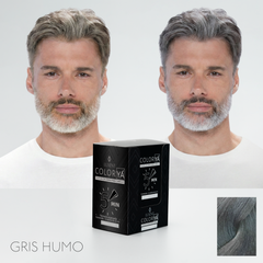 Tinte gris humo para cabello de hombre, antes y después. Cubre canas en 5 minutos - Luxent Professional