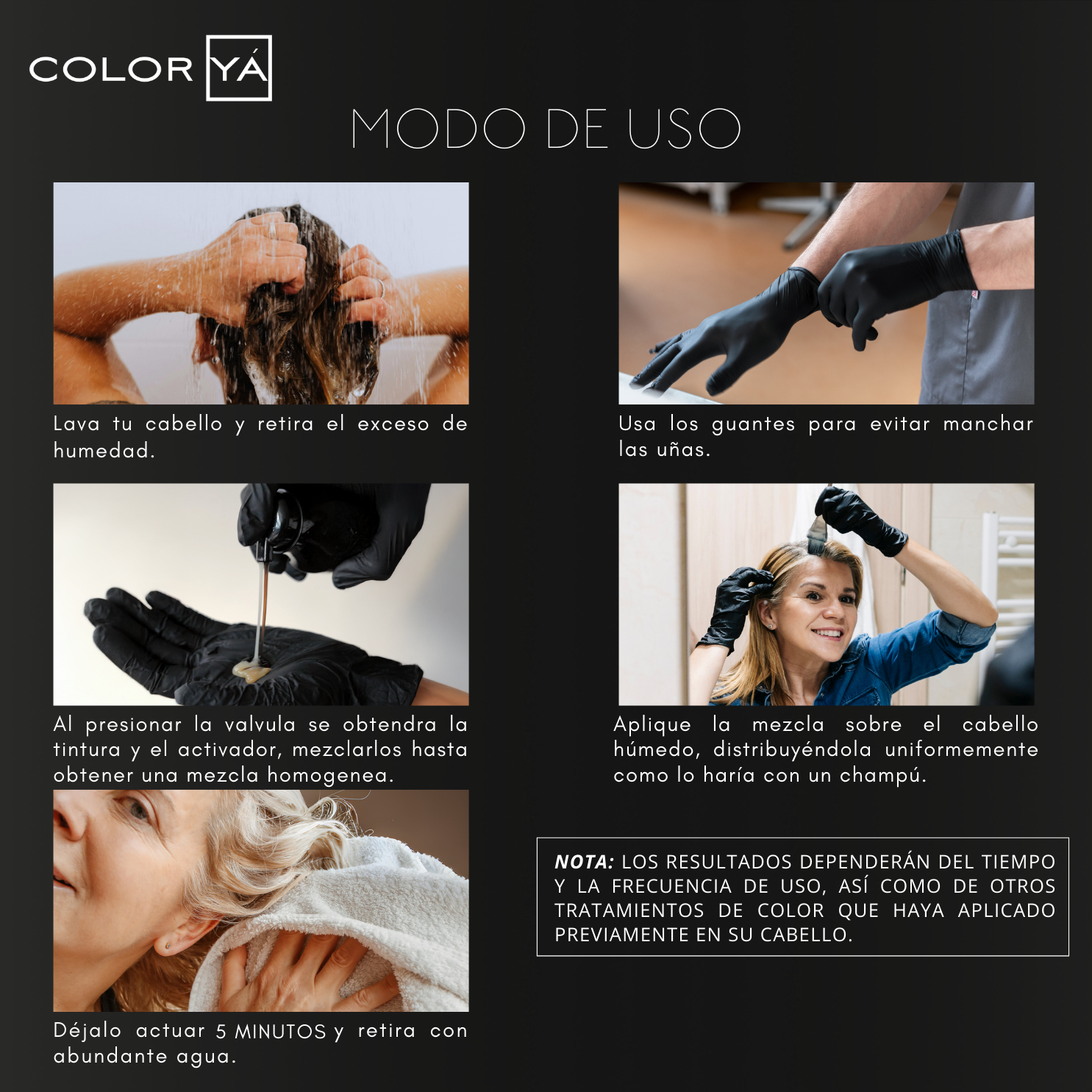 Modo de uso del tinte capilar Color Ya: pasos para aplicar, lavar y enjuagar. - Luxent Professional