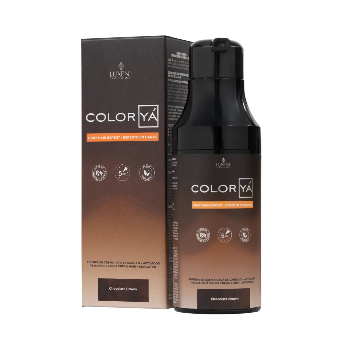 Tinte capilar Color YA Chocolate Brown para cubrir canas, sin amoniaco ni plomo | L'xent Professional