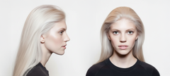 Modelo con cabello rubio platino liso, mostrando el color y la textura. - Luxent Professional