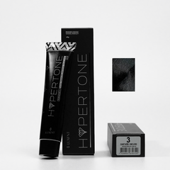 Tinte profesional Hypertone Castaño Oscuro #3, tubo y caja con muestra de color. - Luxent Professional