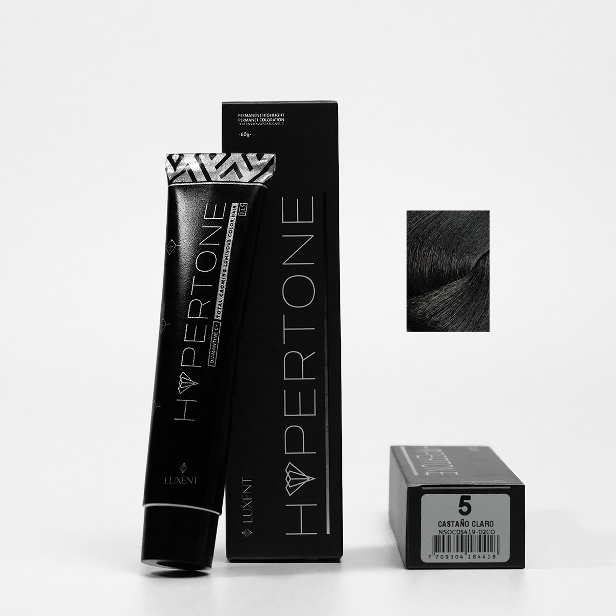 Tinte capilar permanente Hypertone Castaño Claro 5 de Luxent Professional, con muestra de col - Luxent Professional