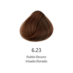 Muestra de cabello Rubio Oscuro Irisado Dorado 6.23 para tintes profesionales | L'xent Professional