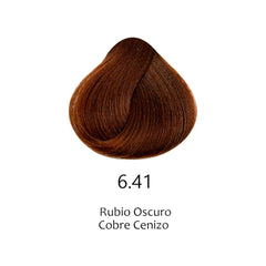 Mechón de cabello teñido Rubio Oscuro Cobre Cenizo 6.41. Tinte profesional para el cabello | L'xent Professional