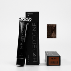 Tinte capilar Hypertone 6.41 Rubio Oscuro Cobre Cenizo, tubo y caja con muestra de color | L'xent Professional