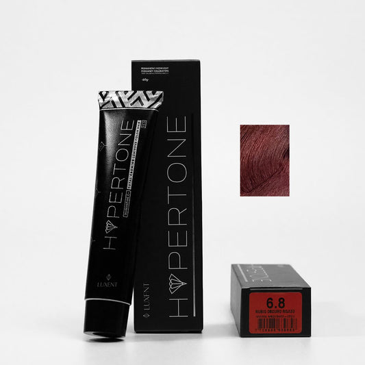Tinte capilar profesional Hypertone 6.8 Rubio Oscuro Rojizo en tubo y caja | L'xent Professional