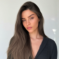 Modelo con cabello castaño liso y brillante, ideal para productos de cuidado capilar | L'xent Professional