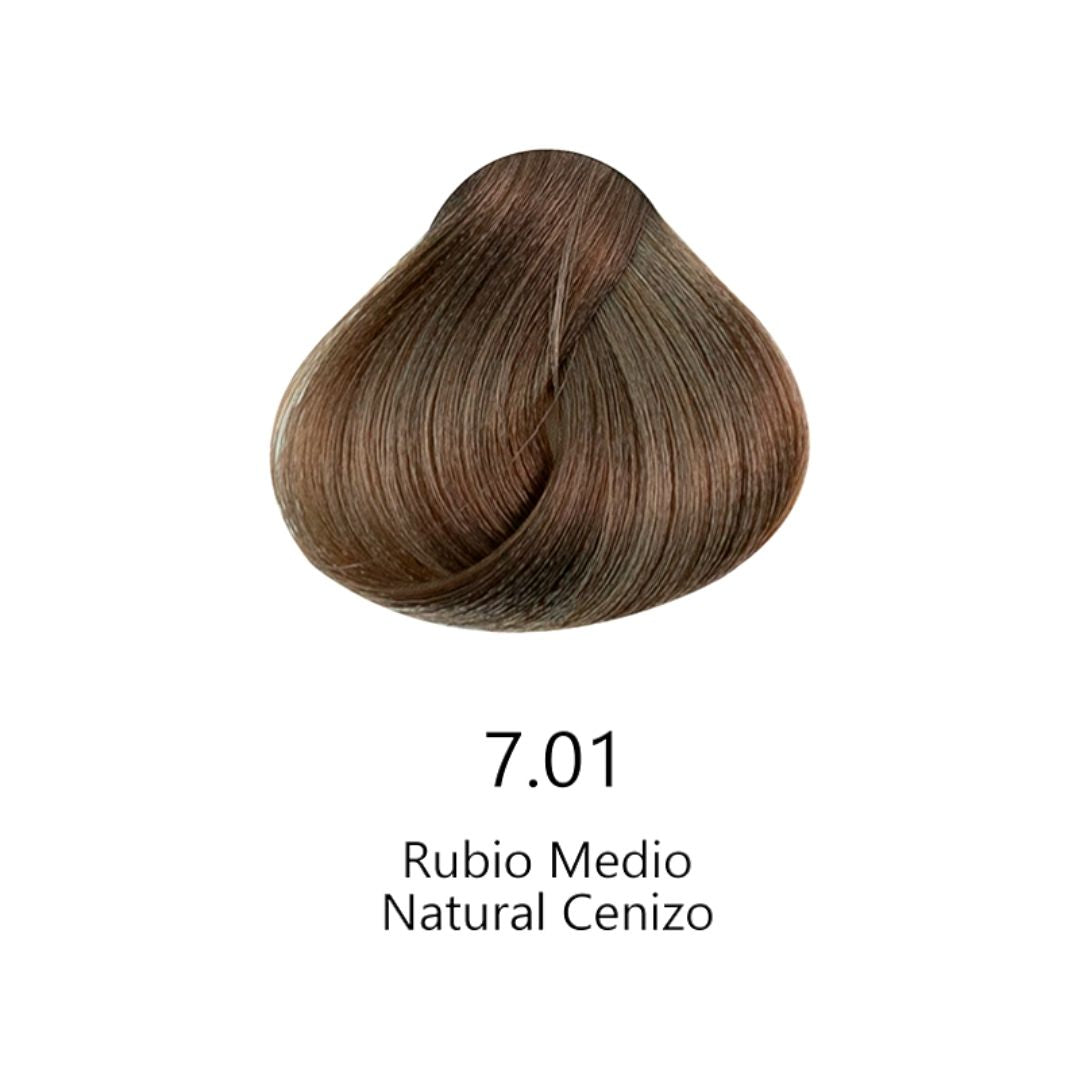 Mechón de cabello teñido Rubio Medio Natural Cenizo 7.01 para carta de color - Luxent Professional