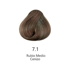 Muestra de color de tinte 7.1 Rubio Medio Cenizo para cabello profesional | L'xent Professional