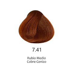 Mechón de cabello teñido Rubio Medio Cobre Cenizo 7.41 para carta de color - Luxent Professional